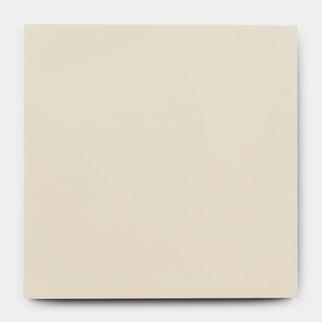 A smooth, off-white ceramic tile—Bone 8x8 Sample by vendor-unknown—features a plain, square design that's perfect for those who appreciate simplicity and handmade style. Photographed on a light gray background.