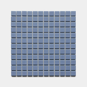 Aizome 1x1 by Zia Tile features a grid of small, square, blue tiles arranged in a square pattern on a white background.