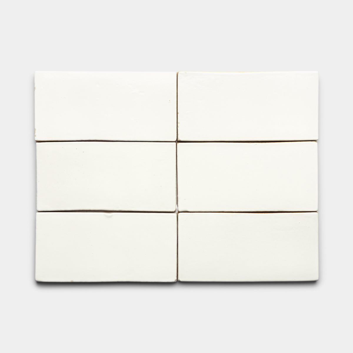 Six Albar 4x8 Rectangle tiles by Zia Tile are arranged in two rows of three on a plain light grey background.