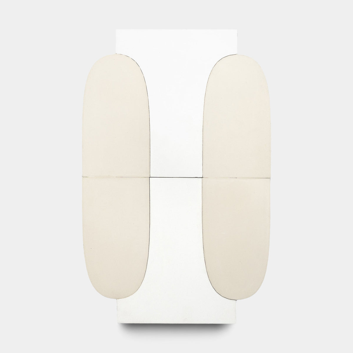 Arco White + Bone, Sample by Zia Tile: Minimalist abstract tile-inspired art with four rounded, elongated beige shapes outlined in black on a white background for a clean, geometric look.