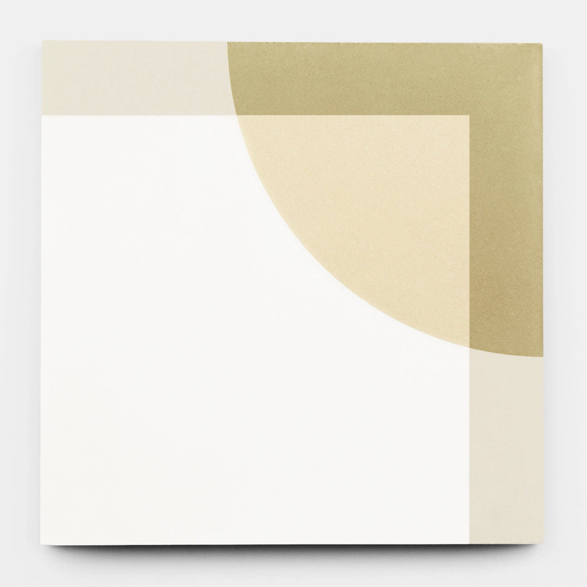 The Bauhaus White 8x8 sample by vendor-unknown features minimalist abstract design with overlapping beige and light tan geometric shapes, inspired by handmade ceramic tiles and layered on a modern, light background.