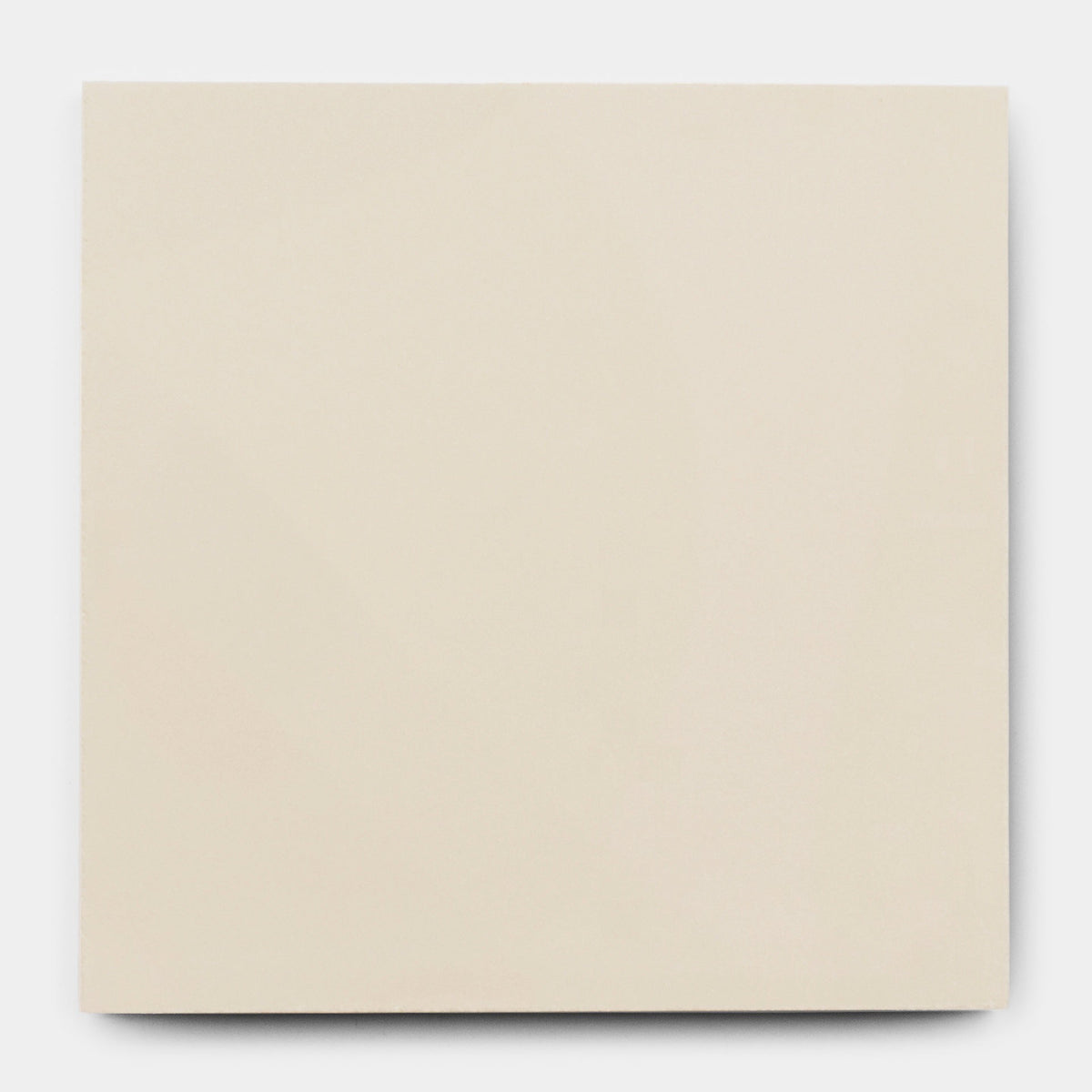 A smooth, off-white ceramic tile—Bone 8x8 Sample by vendor-unknown—features a plain, square design that's perfect for those who appreciate simplicity and handmade style. Photographed on a light gray background.