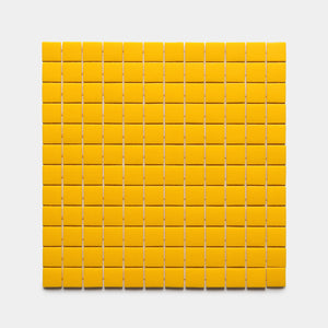 A grid of small, square, yellow Canary 1x1 tiles by Zia Tile, arranged in 10 rows and 10 columns on a plain white background.