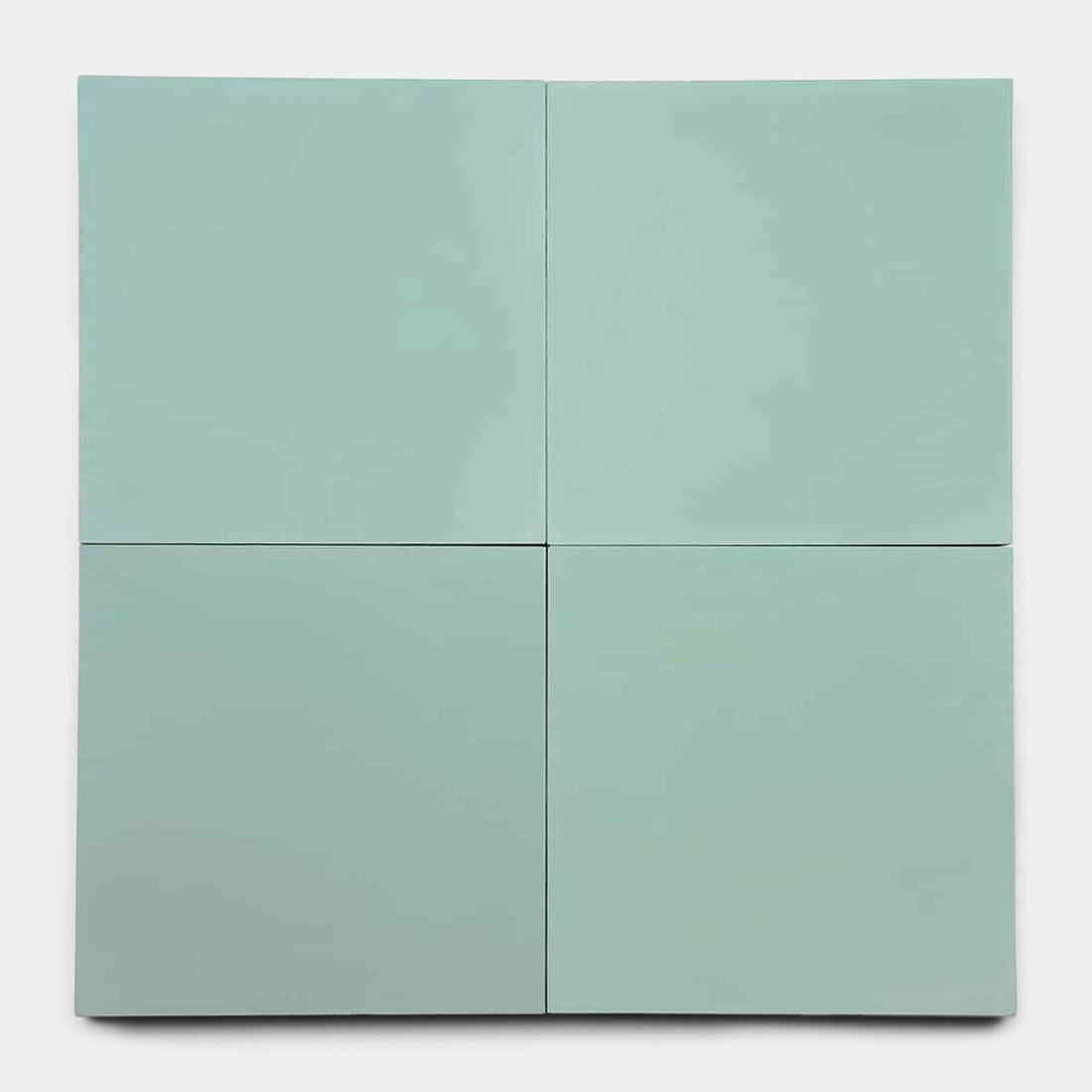 Four Celadon 8x8 tiles by vendor-unknown, in pale blue-green, are arranged in a 2x2 grid on a white background, creating a minimalist geometric look with subtle edge shadows.