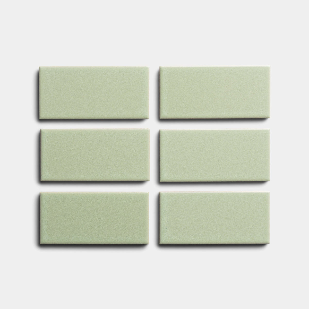 Six Cypress 2x4 sample tiles by Zia Tile, in light green, are arranged in two rows of three on a plain white background.
