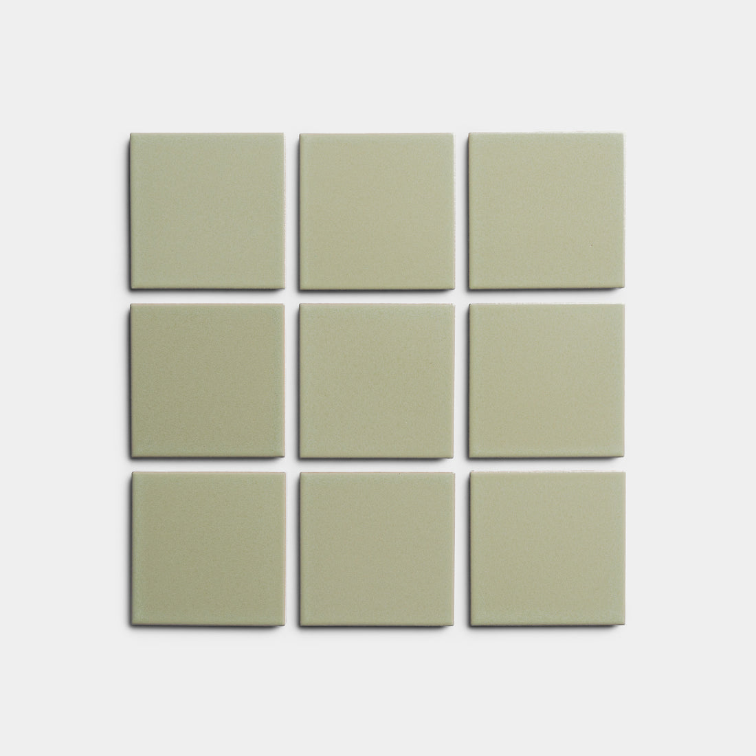 Nine Cypress 4x4 tiles from Zia Tile in light green are arranged in a 3x3 grid on a white background.