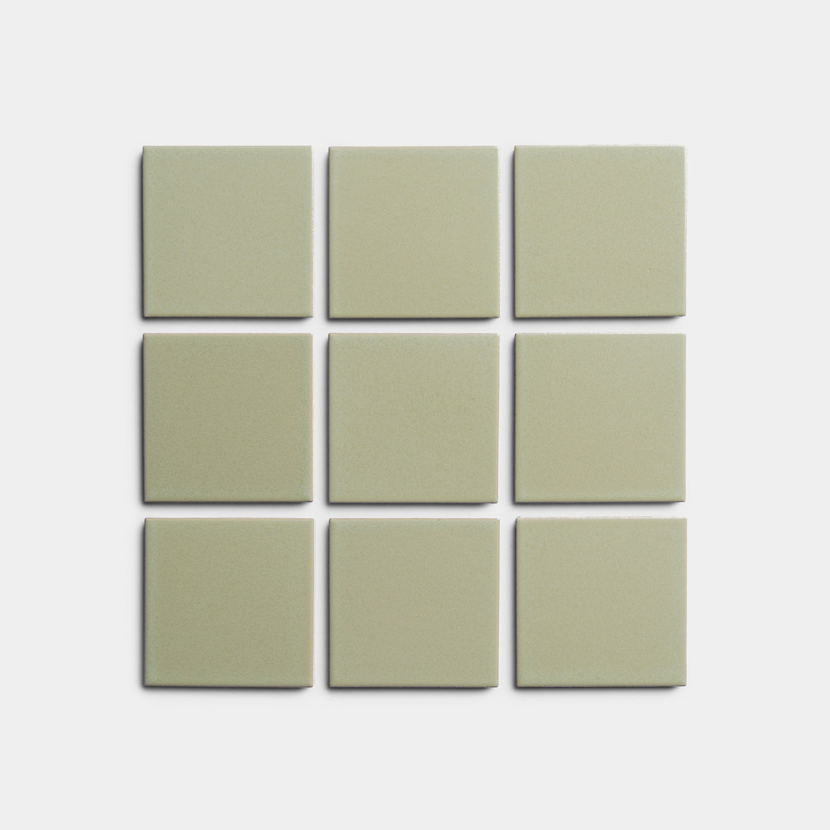 Nine Cypress 4x4 tiles from Zia Tile in light green are arranged in a 3x3 grid on a white background.