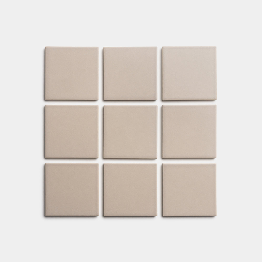 Nine Earl Grey 4x4 tiles by Zia Tile, arranged in a 3x3 grid on a white background.