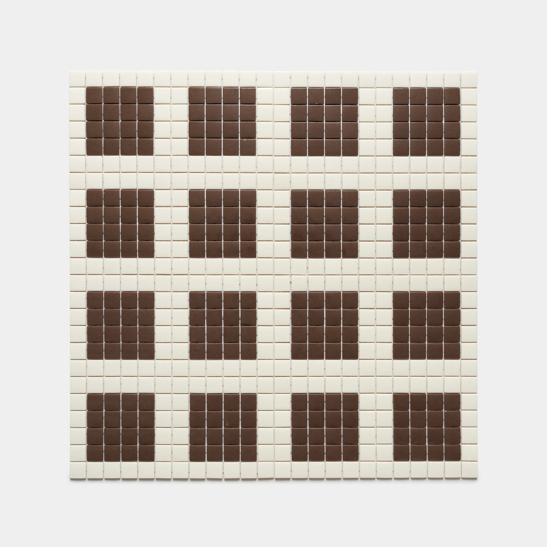 Ells Milk + Marmot by Zia Tile features a grid of small, evenly spaced brown squares on a white background, creating a checkerboard design.
