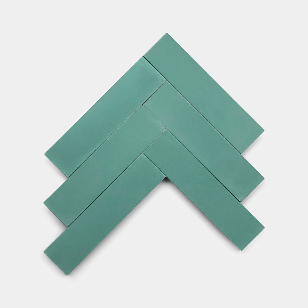 Five Everglade 2x8 ceramic tiles from vendor-unknown are arranged in a herringbone pattern on a plain white background.