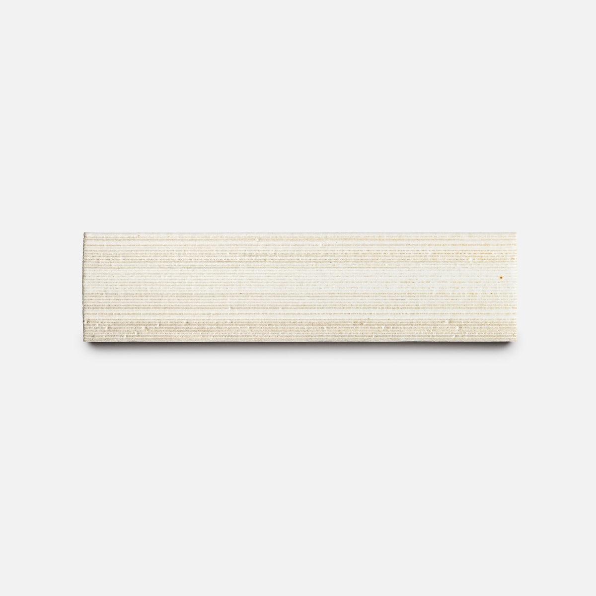 The Feather + Etched sample by Zia Tile is a rectangular off-white ceramic tile featuring a subtle linear texture, shown against a plain white background.