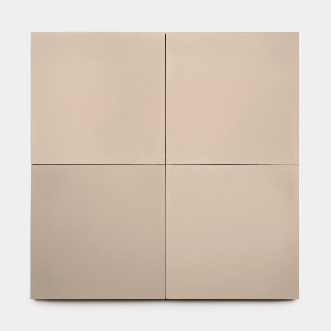 Four Jaipur Pink 8x8 cement tiles from vendor-unknown, large and smooth with a beige finish, are arranged in a 2x2 grid on a plain white background, intersecting at the center to form a subtle cross where their edges meet.