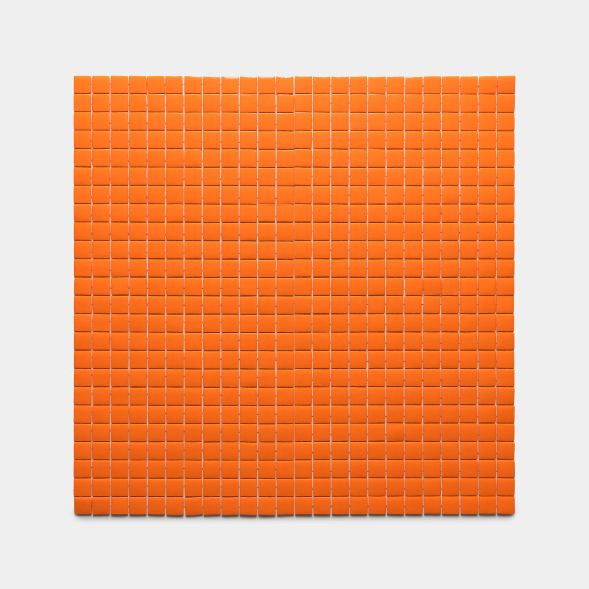 A square grid of Zia Tile Kumquat 1x1 orange cubes, evenly spaced in rows and columns on a plain white background.