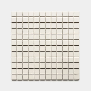 Linen 1x1 by Zia Tile features small, square, off-white tiles arranged in an even grid of rows and columns on a white background.