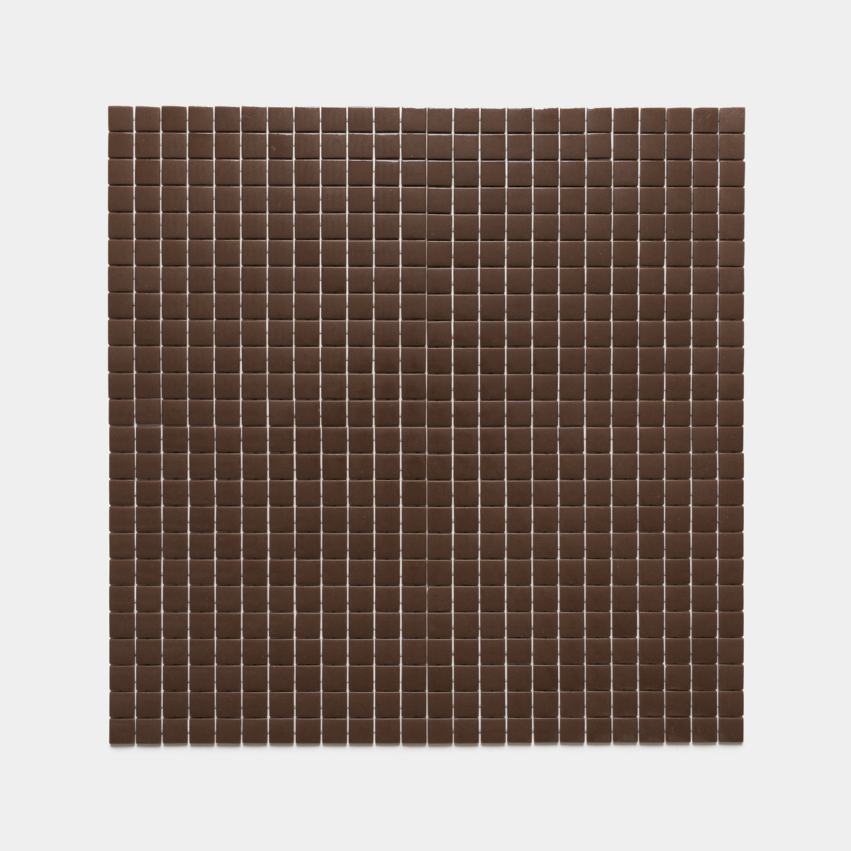 A grid of Marmot 1x1 dark brown square tiles by Zia Tile, evenly spaced in a square pattern on a plain white background.