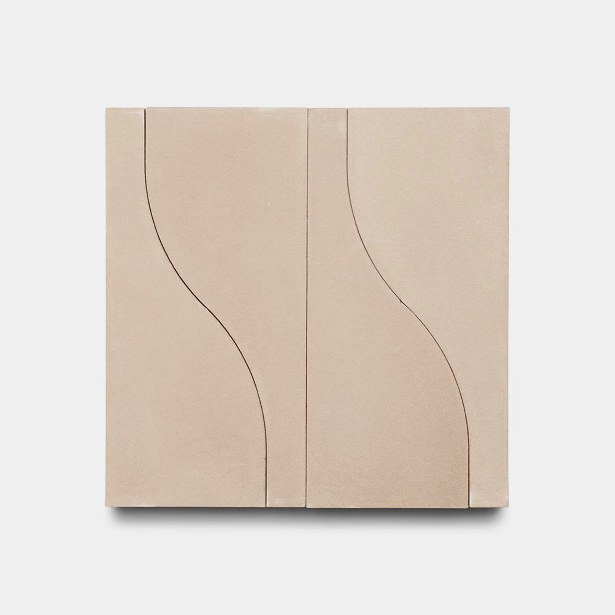 The Nouveau Jaipur Pink cabinet by vendor-unknown features two doors with curved, sculpted grooves forming a mirrored pattern. Ideal with cement tile kitchen backsplashes or bathroom floors. Shown against a plain white background.