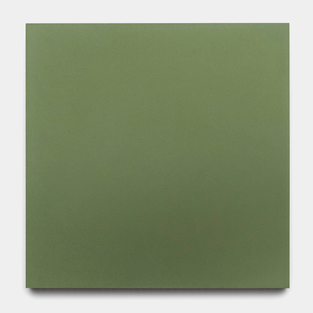 The Olivine 8x8 by vendor-unknown is a square, flat tile in a solid, muted olive green shade with no patterns or marks, displayed against a plain white background.