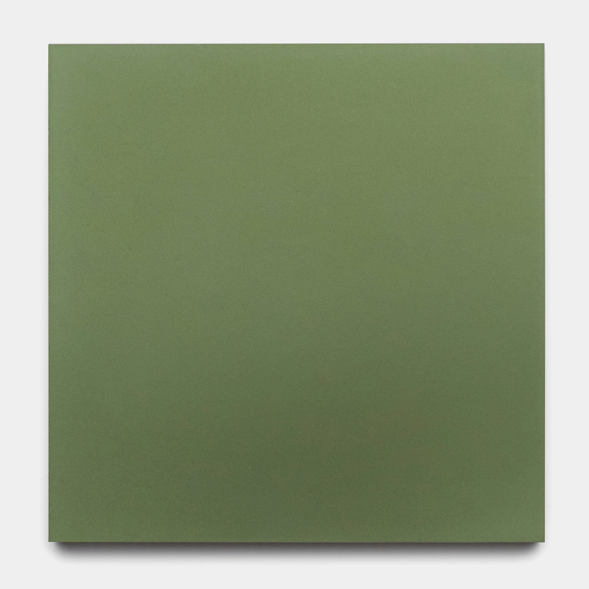 The Olivine 8x8 by vendor-unknown is a square, flat tile in a solid, muted olive green shade with no patterns or marks, displayed against a plain white background.
