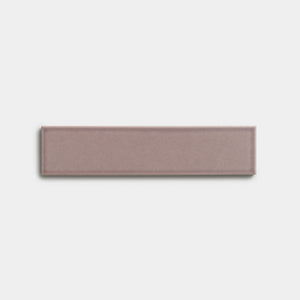A single Patchouli 2x8 mauve ceramic tile by Zia Tile, featuring a smooth matte finish, is centered on a plain white background.