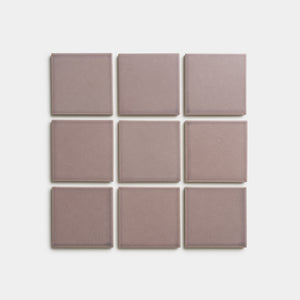 Nine Patchouli 4x4 tiles by Zia Tile, in a mauve square design, are arranged in a 3x3 grid on a white background.
