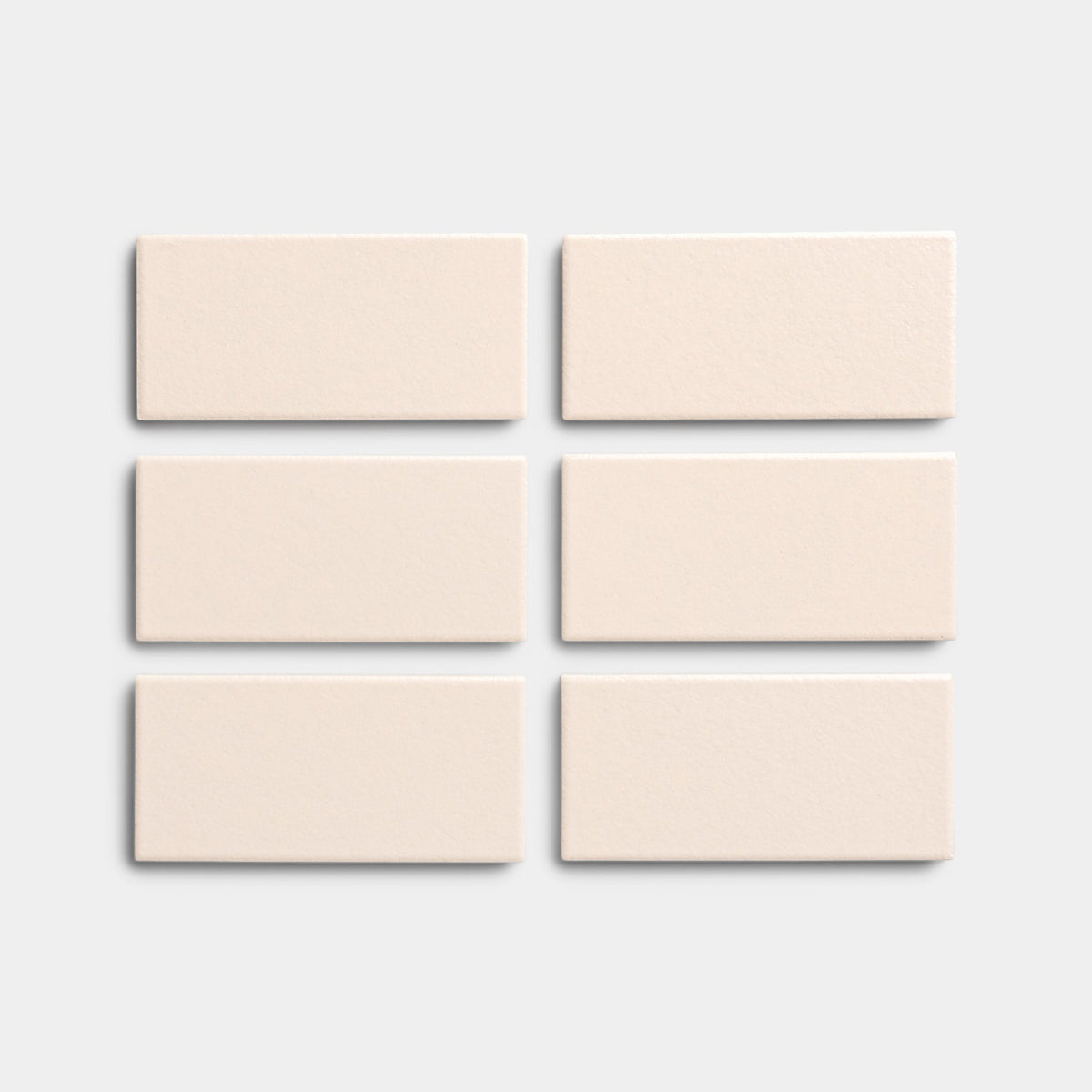 Six rectangular Peach Blossom 2x4 tiles by Zia Tile are arranged in two columns and three rows on a plain white background.