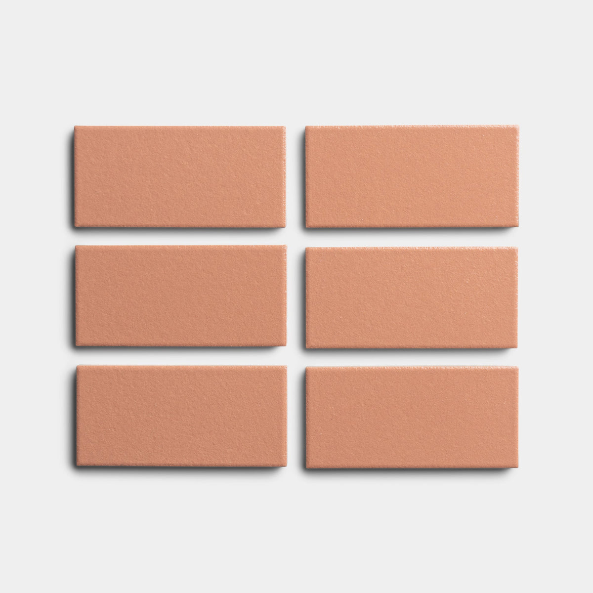 Six rectangular Pecan 2x4 tiles by Zia Tile are arranged in two vertical columns and three horizontal rows on a plain white background.