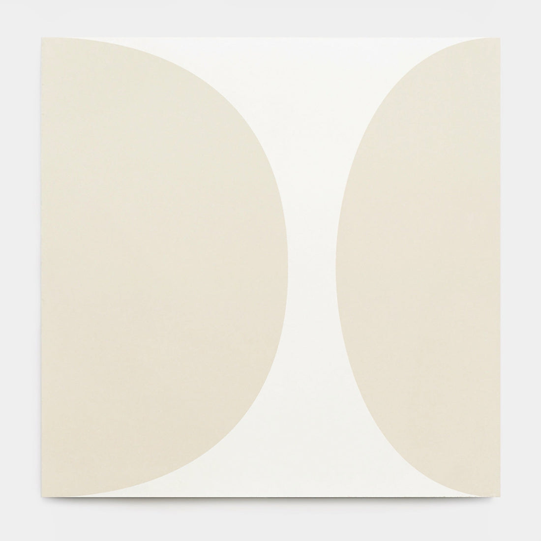 The Pomelo Bone 8x8, Sample by vendor-unknown features a square, tile-inspired canvas with two large symmetrical light beige curves on each side and a vertical white center space, creating an abstract minimalist look.
