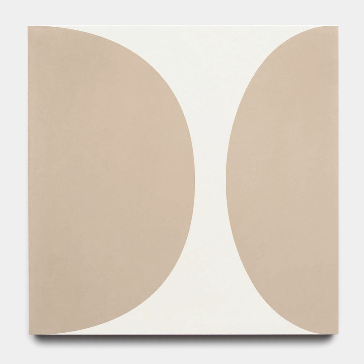 The Pomelo Jaipur Pink 8x8 by vendor-unknown is a square tile with two large, beige, curved shapes facing each other on white, reflecting the symmetrical, minimalist look of midcentury modern cement tiles.