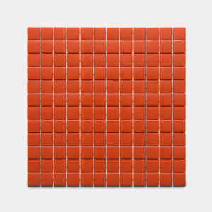 A grid of Roma 1x1 red tiles by Zia Tile, each small and square, arranged evenly on a plain white background.