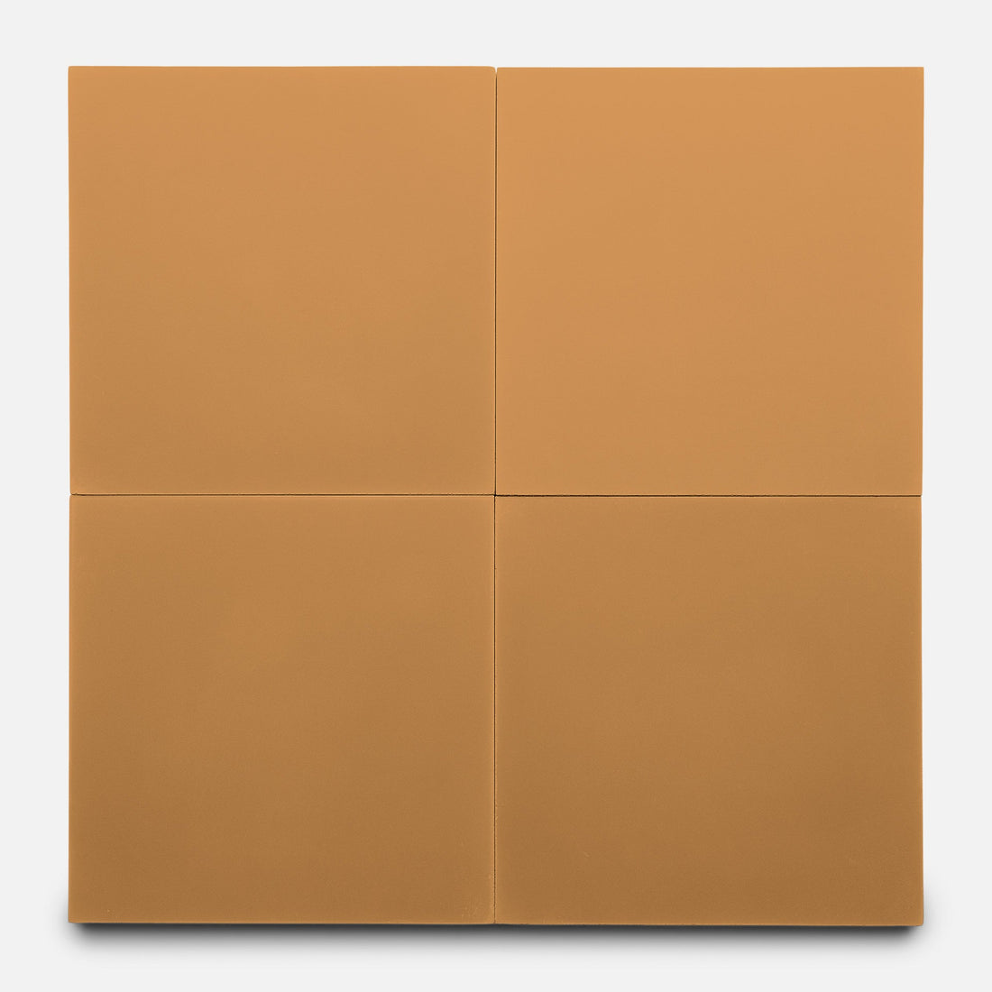 Four Saddle 8x8 tiles by Zia Tile, in a solid warm brown, are arranged in a 2x2 grid against a white background. The tiles are evenly aligned with subtle dividing lines between them.