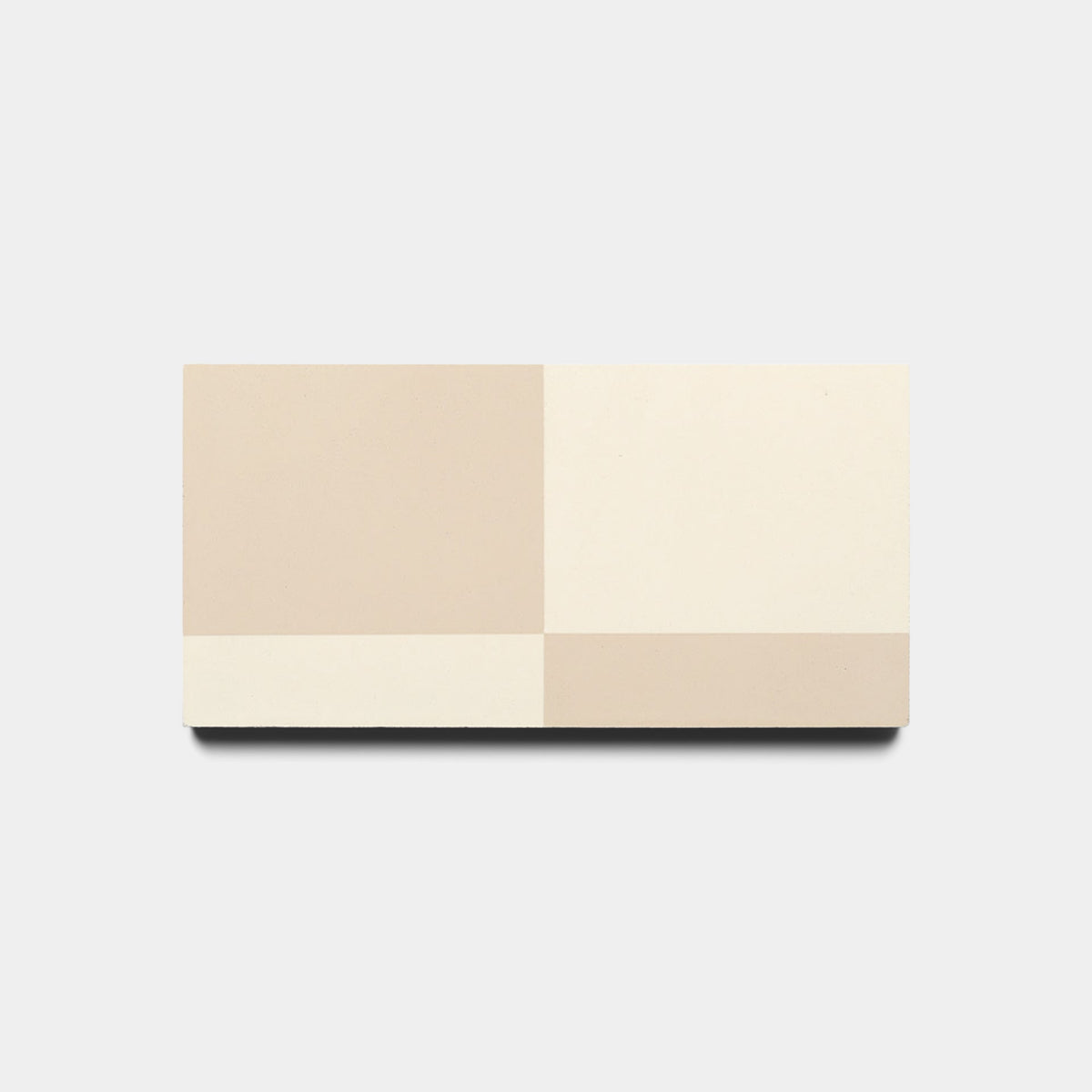 The Zia Tile Sidecar Dune 4x8 sample displays a beige and off-white geometric design with two squares above two rectangles on a light background.