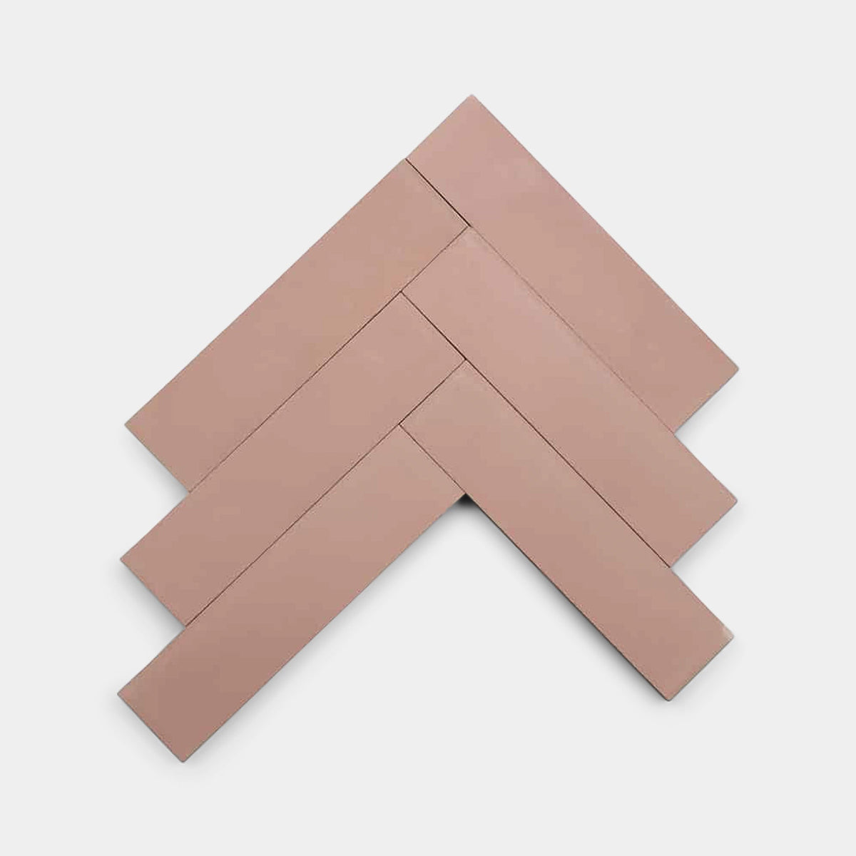 Five rectangular, light brown Zia Tile Bonsai 2x8 samples are arranged in a herringbone pattern on a plain white background.