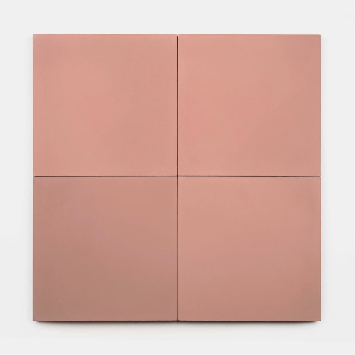 A minimalist artwork of four equal-sized squares arranged in a grid, each resembling vendor-unknown's Sonora 8x8 tile sample in muted pink, set on a plain white background.