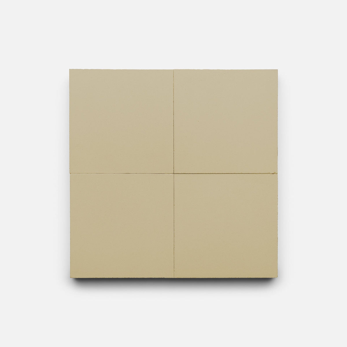 Four Truffle 4x4 concrete tiles from Zia Tile are arranged in a 2x2 grid on a white background, with subtle lines separating each beige tile.