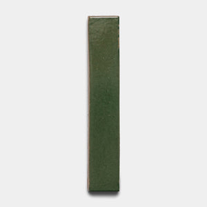 The Valverde Mini Bar by Zia Tile is a tall, narrow green ceramic tile with a glossy finish, displayed vertically against a plain white background.