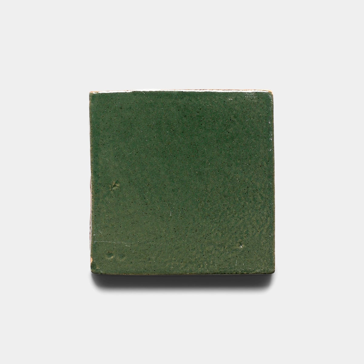 A Valverde 4x4 Square ceramic tile sample by Zia Tile, green with a smooth, slightly textured surface from the Cotto Allende collection, displayed against a plain light gray background.