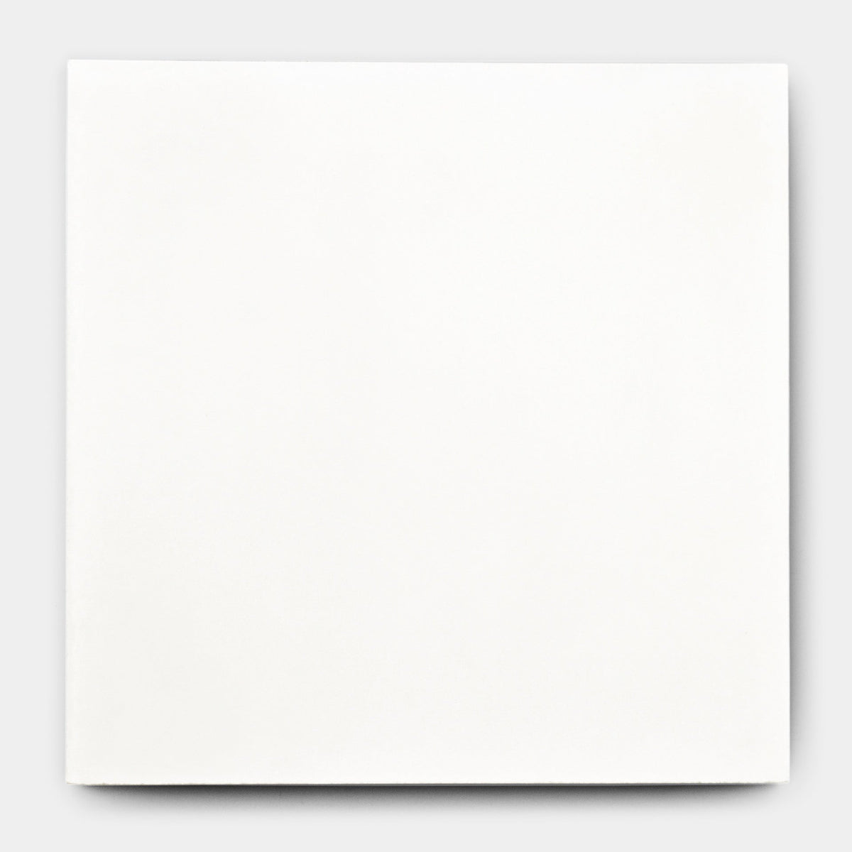 A White 8x8 sample tile from vendor-unknown is displayed against a light gray background, featuring a smooth, unmarked surface similar to a handmade tile.