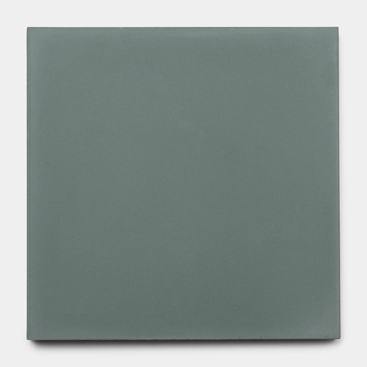 The Zeppelin 8x8 ceramic tile sample by vendor-unknown is a matte, muted green-gray square with smooth edges and a uniform, pattern-free surface, displayed against a white background.