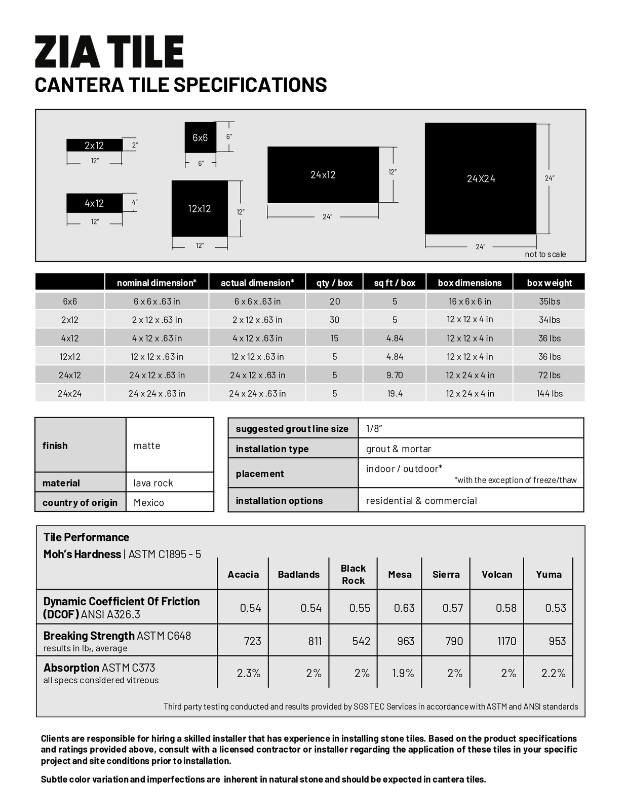 Spec sheet
