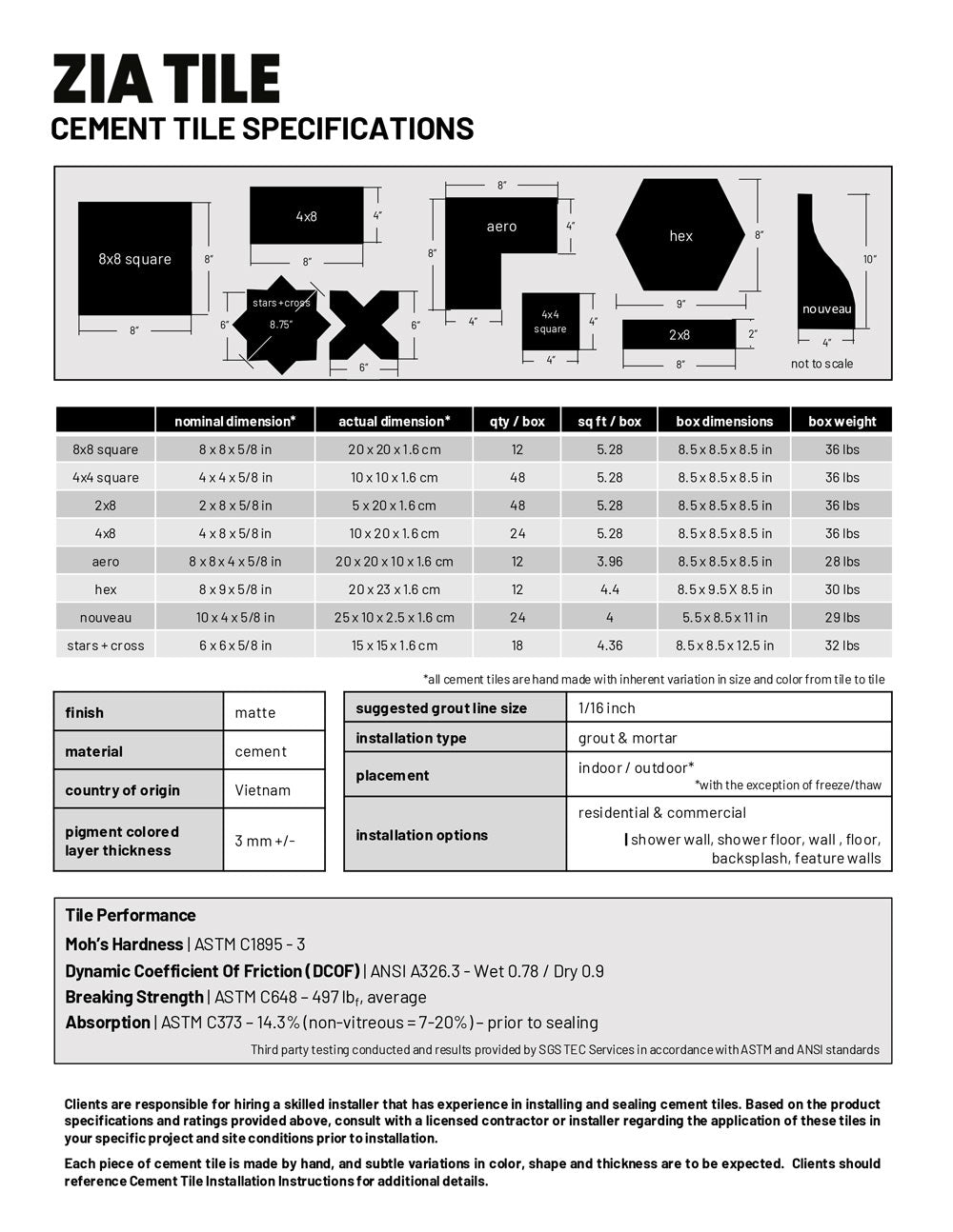 Spec sheet